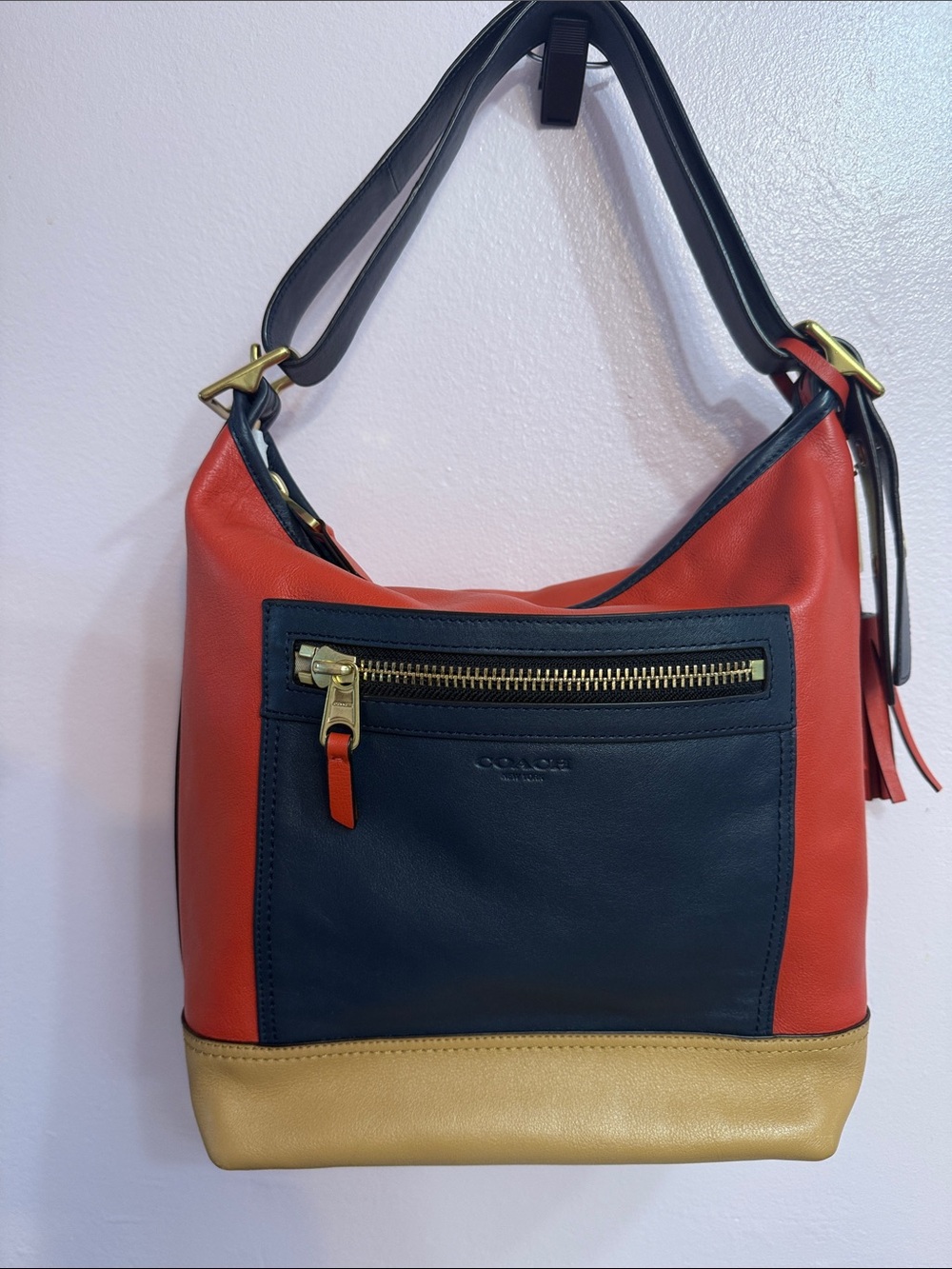 Coach Shoulder Bag in Red, Black and Tan